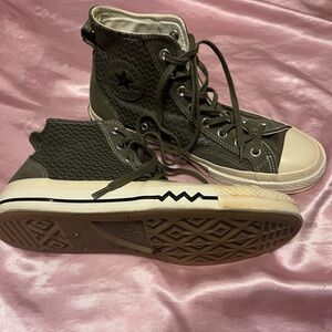 Converse High Top Sneakers in Olive Green Zigzag Canvas
